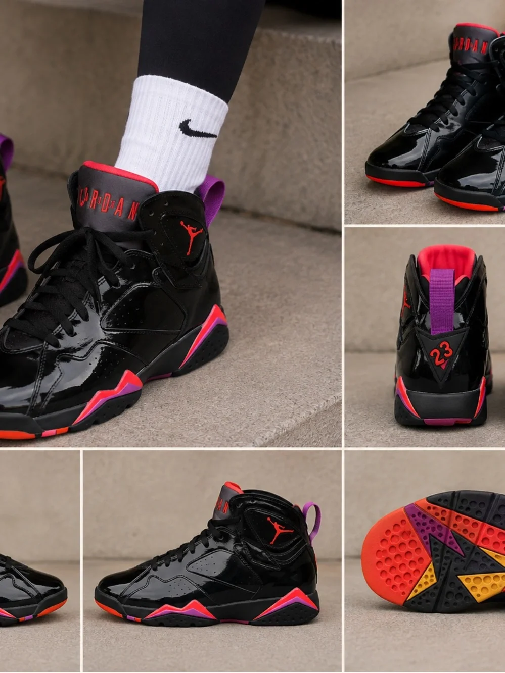 Air Jordan 7 Retro Black Patent Women’s Size 6 Black Red Sneakers